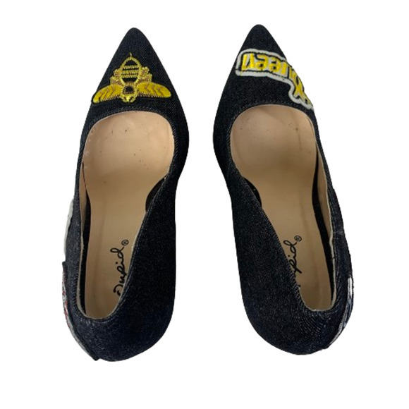 QUPID Black Queen Bee Patch‎ Signal Block Heel Pumps - Picture 6 of 12